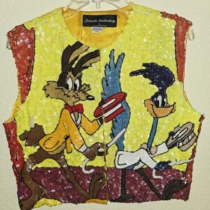 Vintage Sequin & Bead Vest with Cartoon Characters